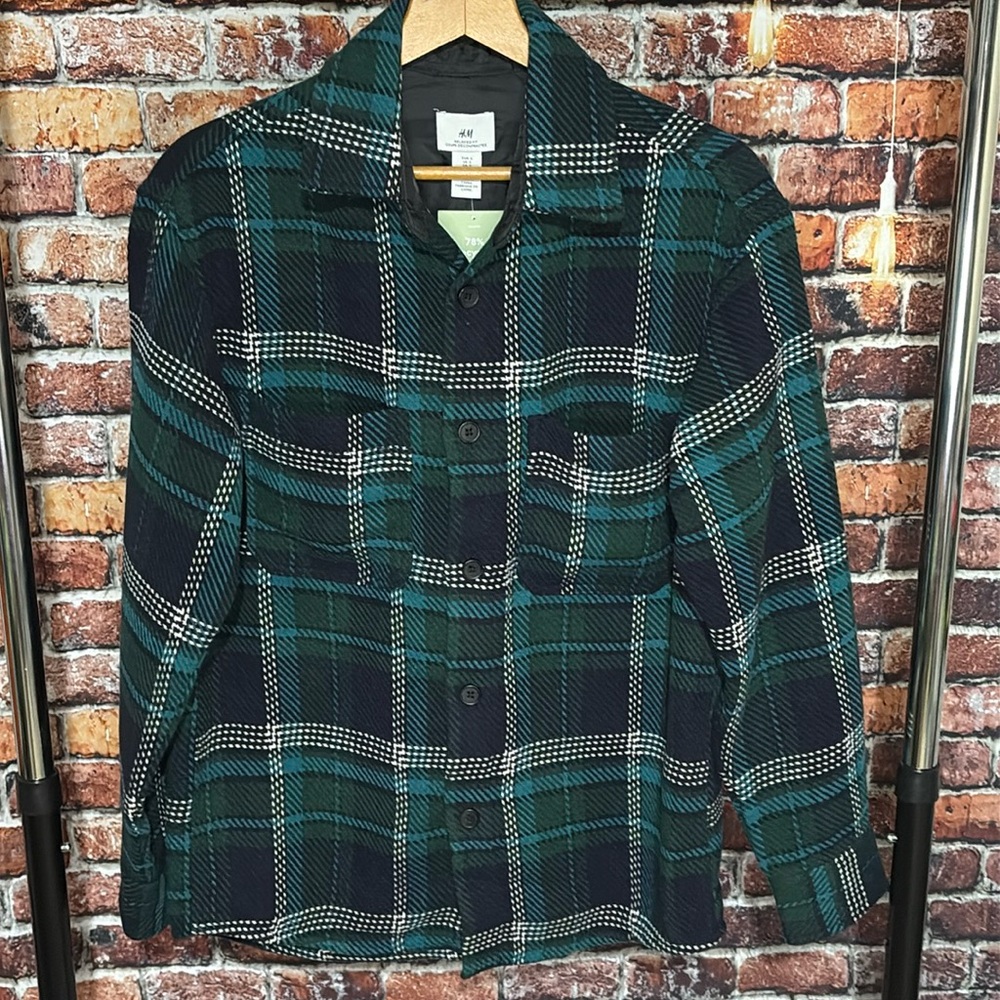 🔥 NEW with Tags H&M men’s relaxed oversized fit heavy plaid shirt jacket loose